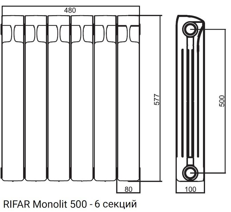 Радиатор монолитный биметаллический RIFAR Monolit 500 - 6 секций