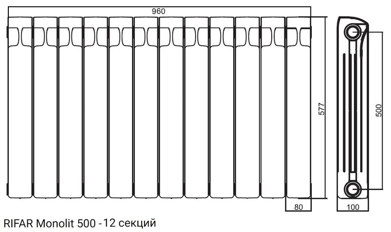 Радиатор монолитный биметаллический RIFAR Monolit 500 - 12 секций
