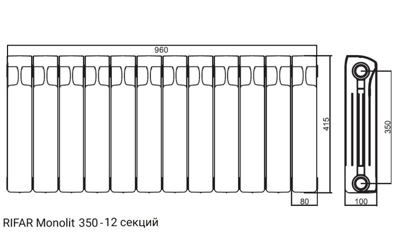 Радиатор монолитный биметаллический RIFAR Monolit 350 - 12 секций