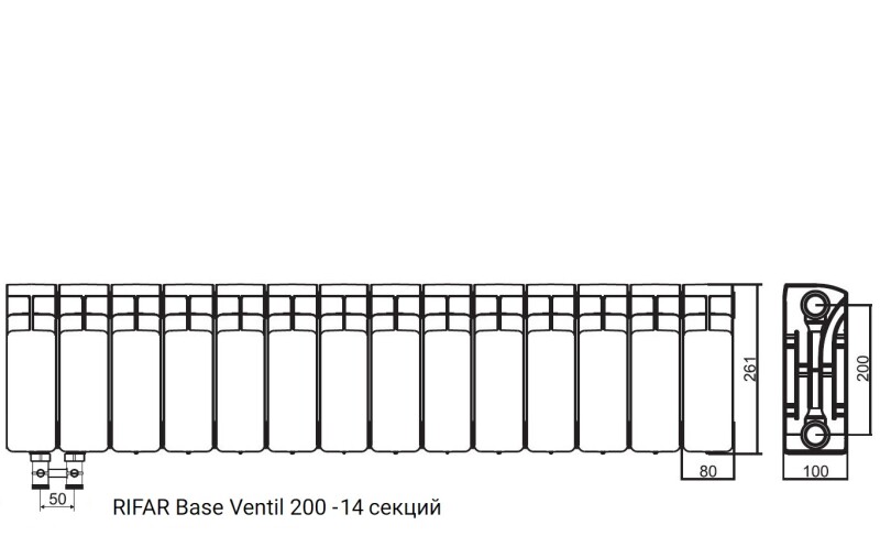Радиатор биметаллический RIFAR Base Ventil 200 - 14 секций нижнее левое подключение